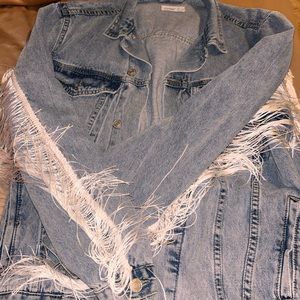 jean jacket with feather fray